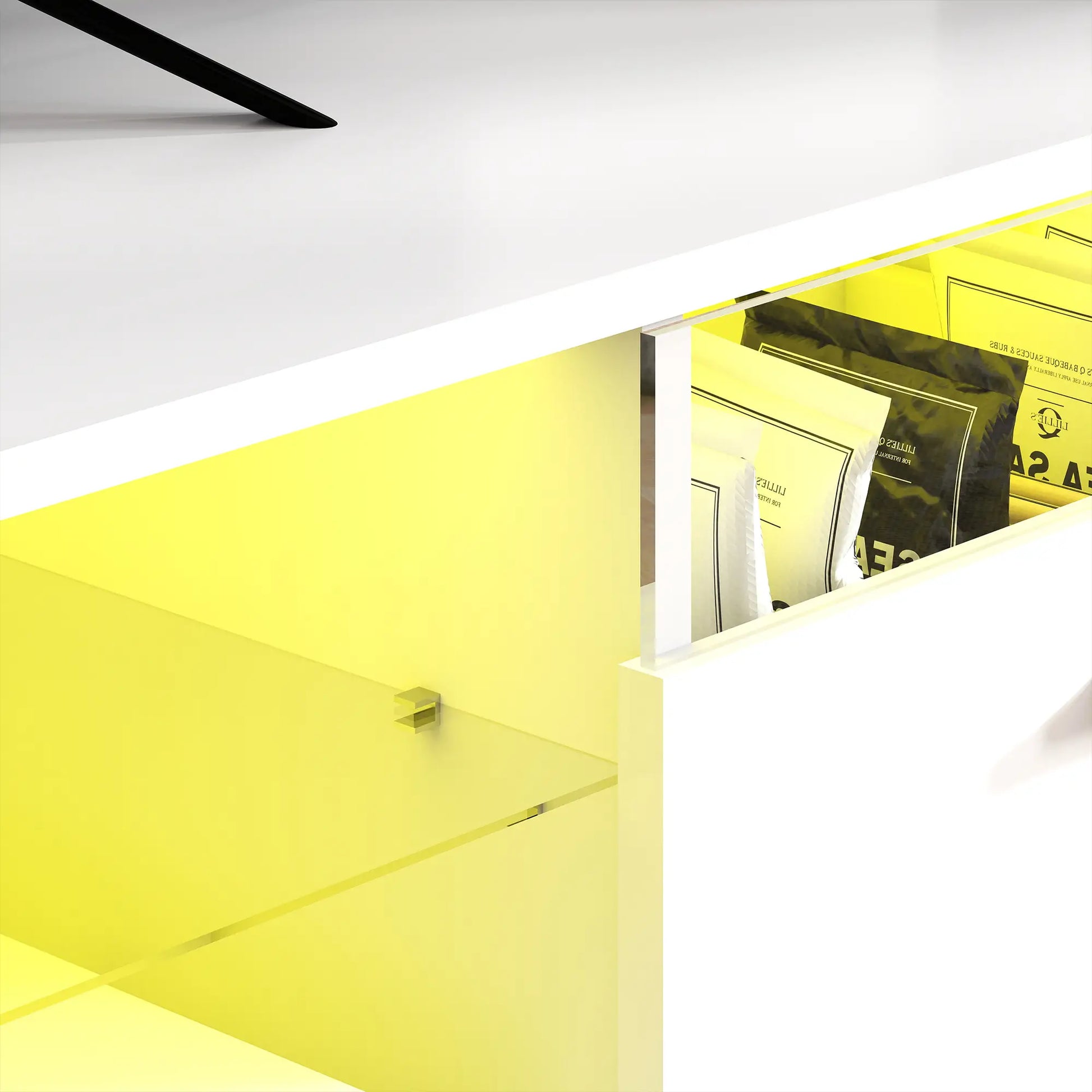 Mueble TV Blanco con LED RGB y Patas Doradas 160 cm image 6