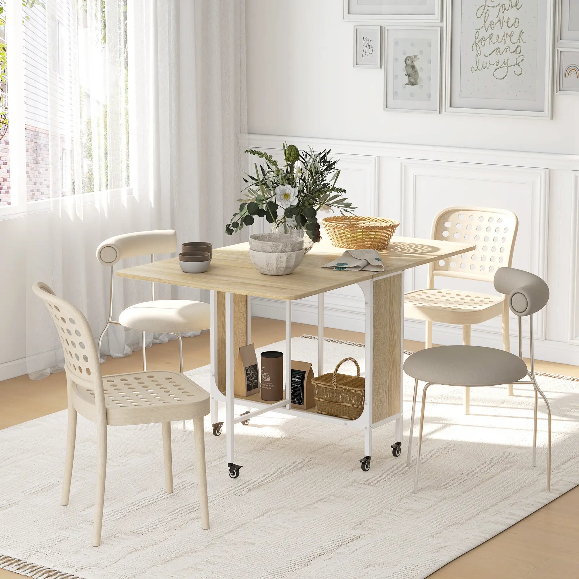 MESA DE COCINA PLEGABLE CON RUEDAS Y ALAS ABATIBLES 130x80 CM image 1
