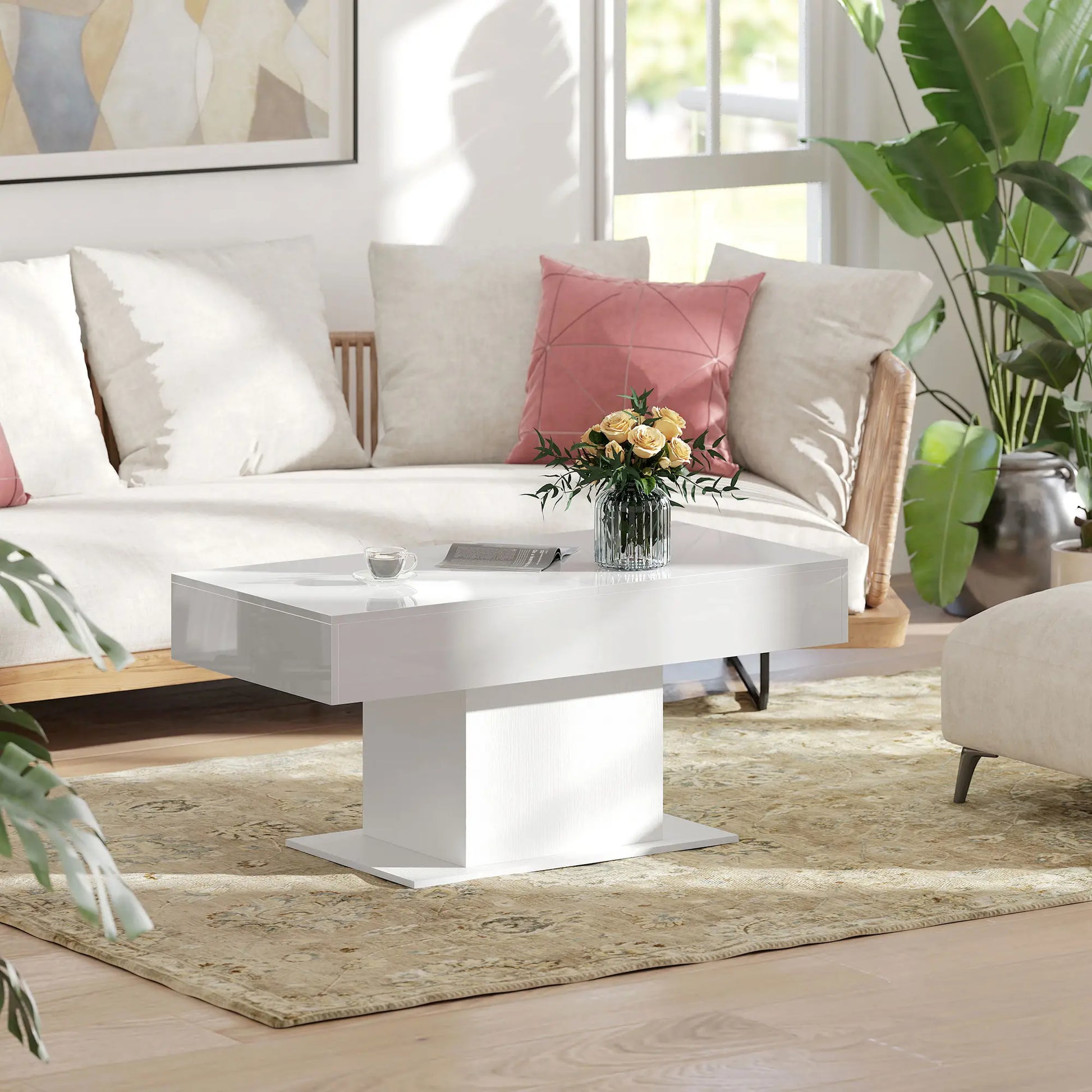 MESA EXTENSIBLE BLANCO BRILLANTE CON ALMACENAJE image 2