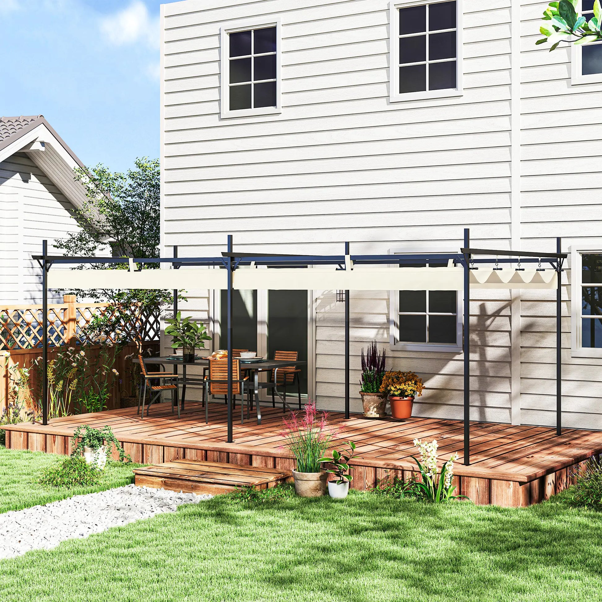 PÉRGOLA DE JARDÍN LUMINA SOL 6X3 CON TECHO RETRÁCTIL CREMA image 0