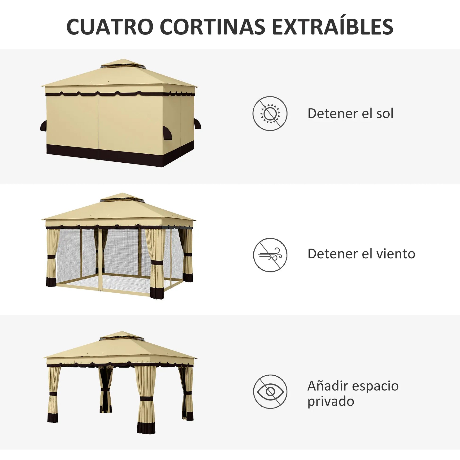 CENADOR DE JARDÍN AURORA BREEZE 3,7X3 CON CORTINAS Y MOSQUITERAS BEIGE image 5