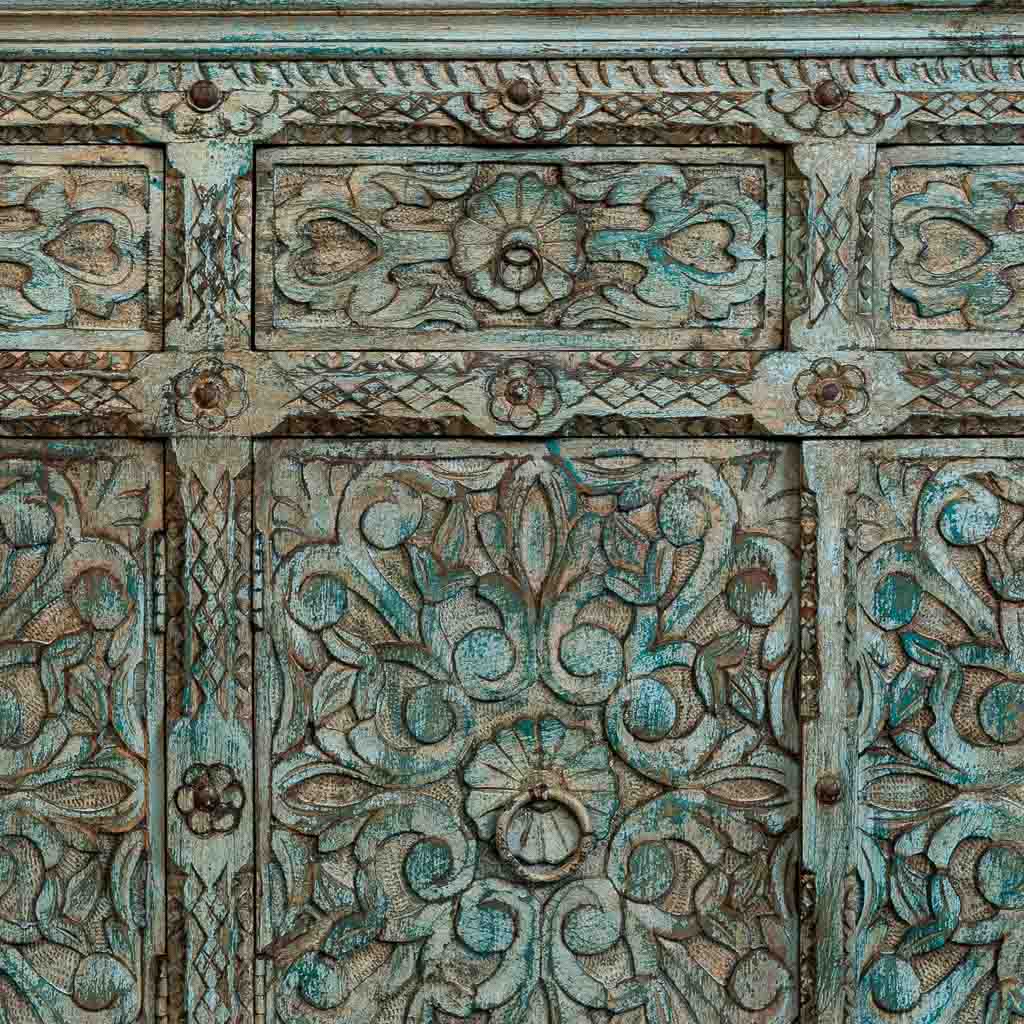 APARADOR DALIAN AQUA GREEN CARVED ARTESANAL image 3