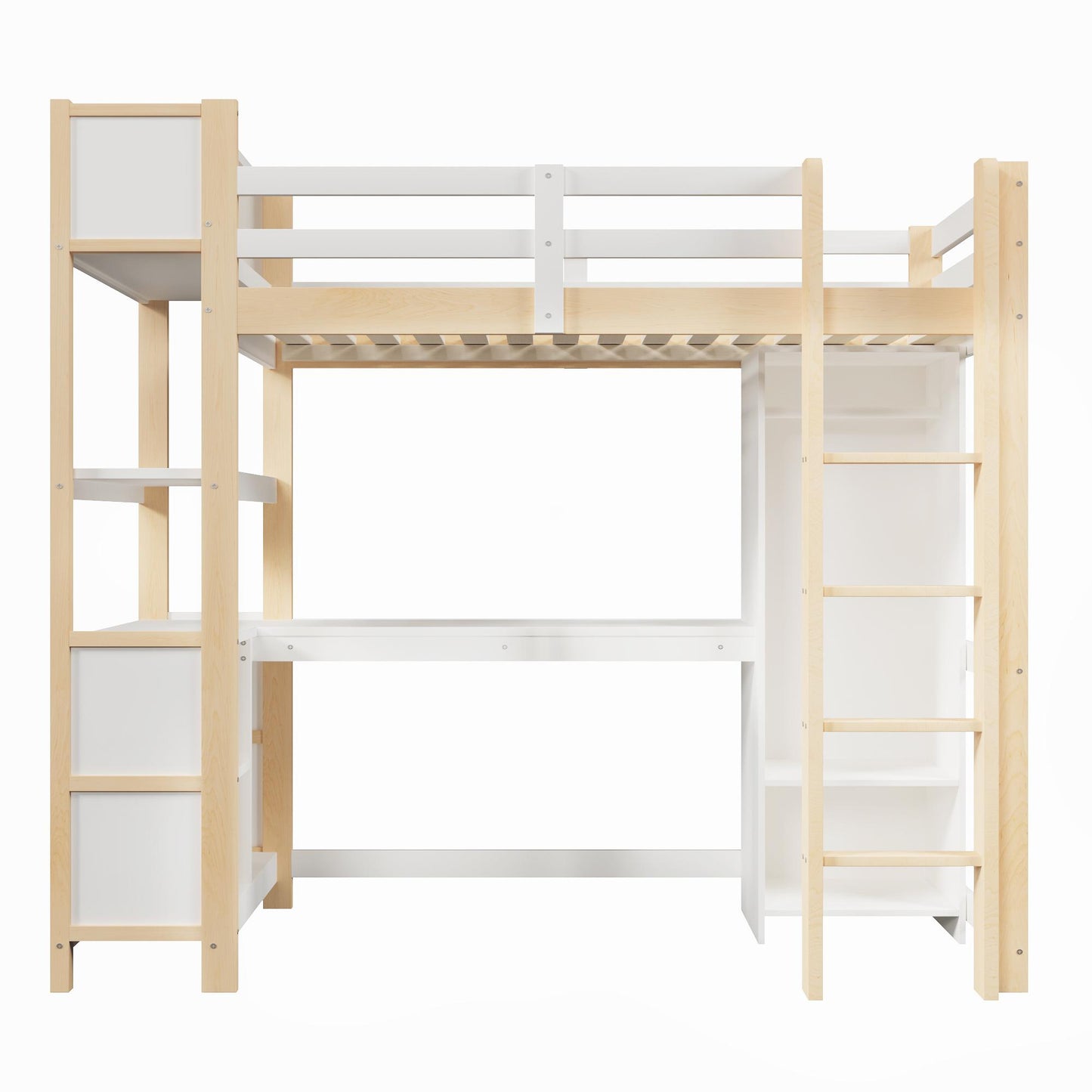 🛏️ CAMA ALTA INFANTIL 90x200 CM CON ESCRITORIO, ARMARIO Y ESTANTERÍAS – BLANCO O COLOR NATURAL