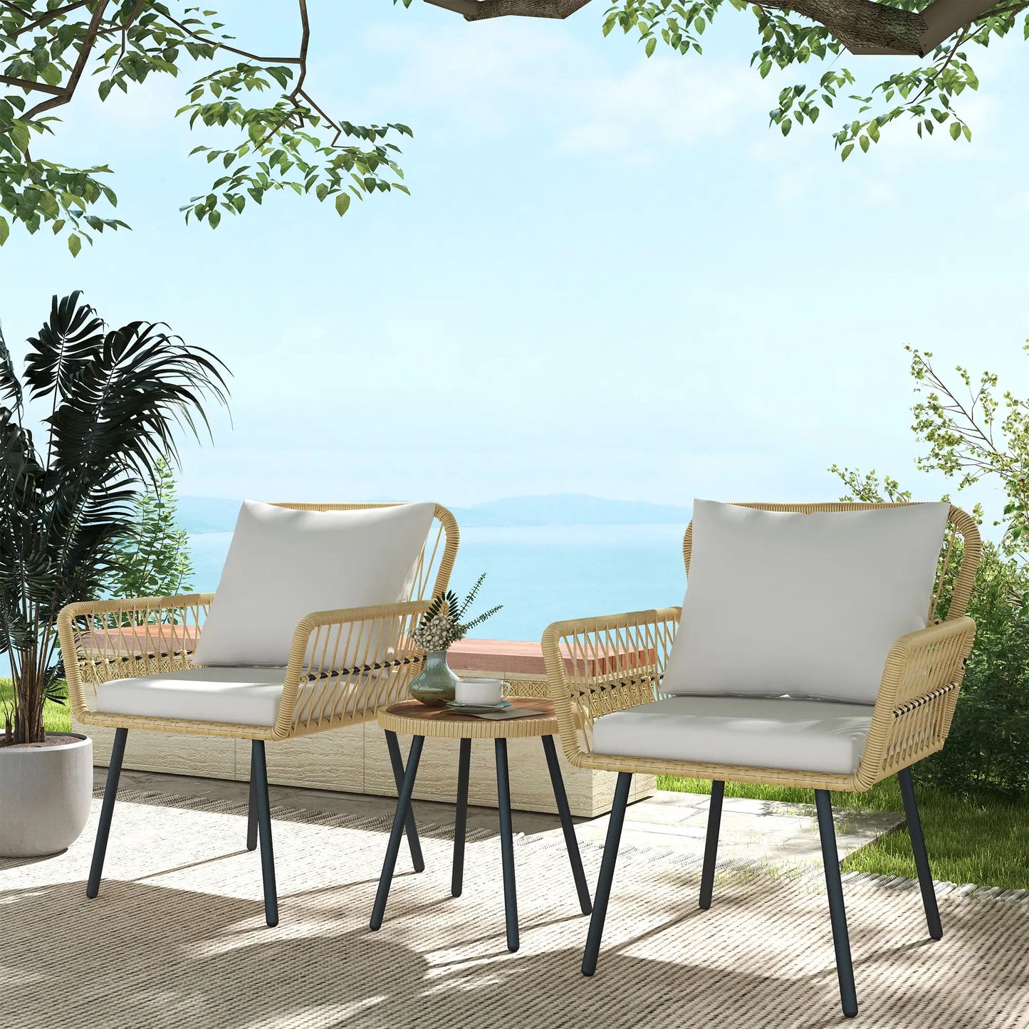 CONJUNTO DE JARDÍN RATÁN PE 2 SILLONES + MESA REDONDA – MODELO BALI image 0