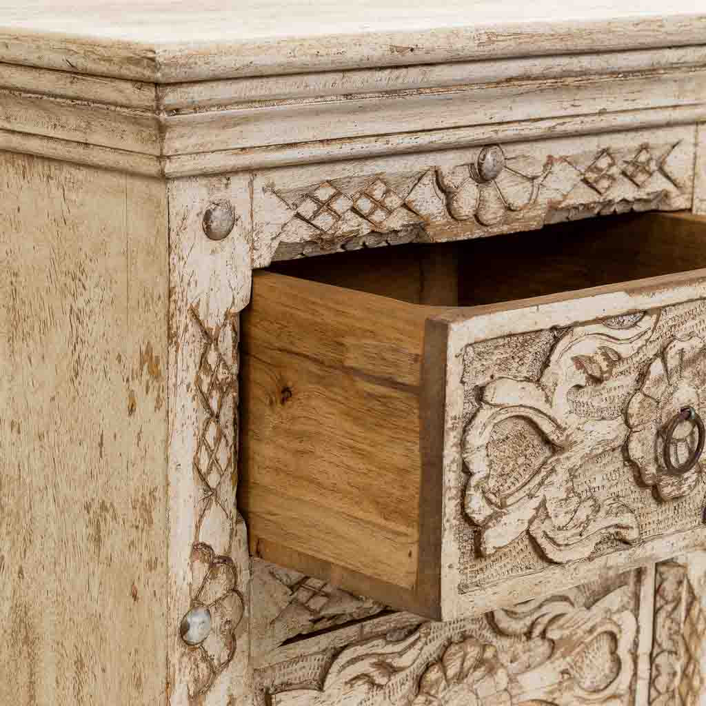 MESITA DALIAN ARTESANAL BEIGE DE MADERA CON 2 CAJONES image 2