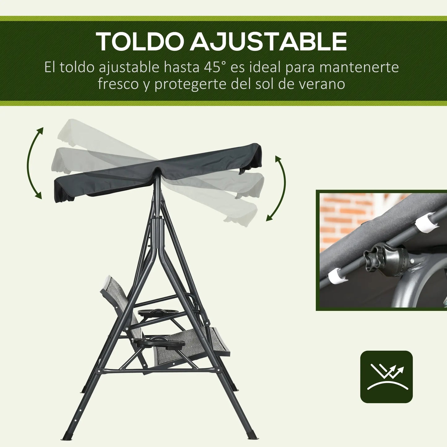 COLUMPIO DE JARDÍN 3 PLAZAS CON TOLDO AJUSTABLE RELAX GARDEN PRO image 7