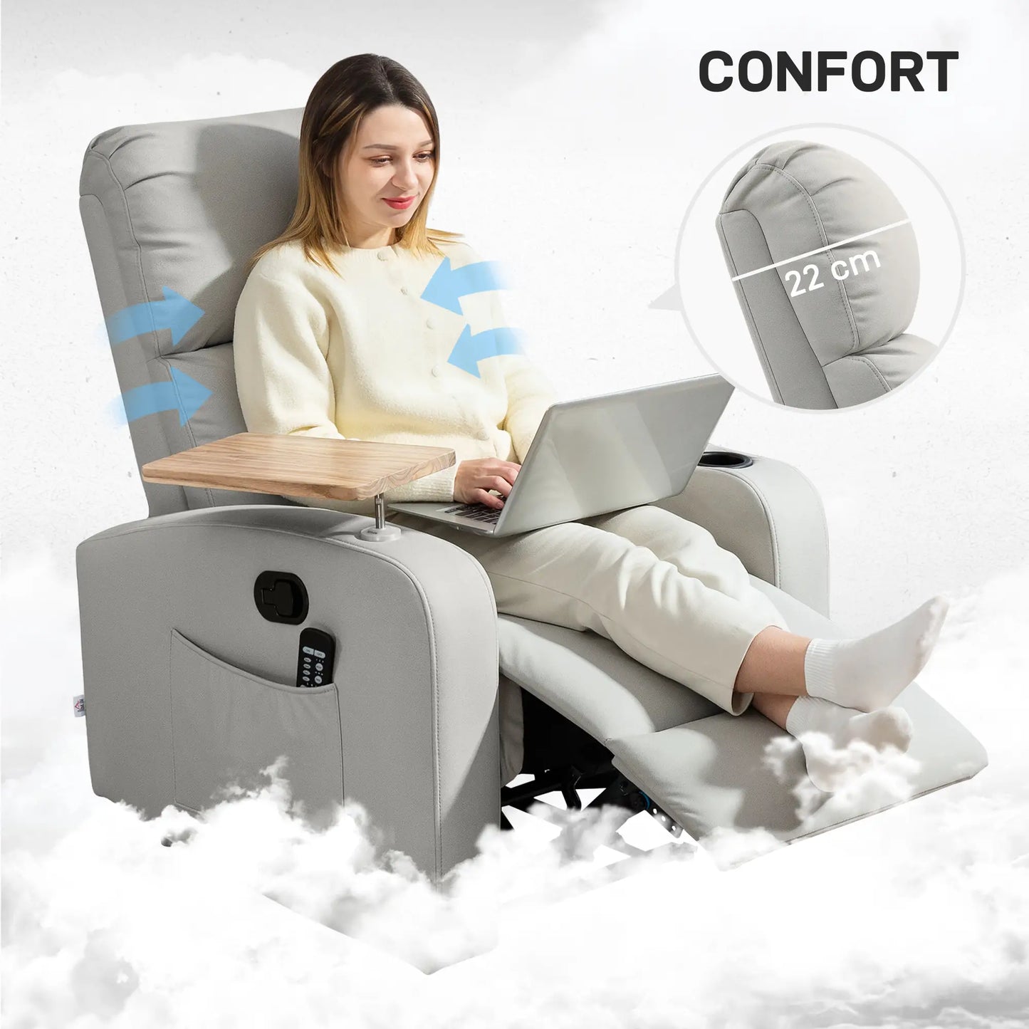 💆‍♂️ Sillón de Masaje MODELO RELAXZEN – Reclinación 145° con Bandeja Giratoria image 4