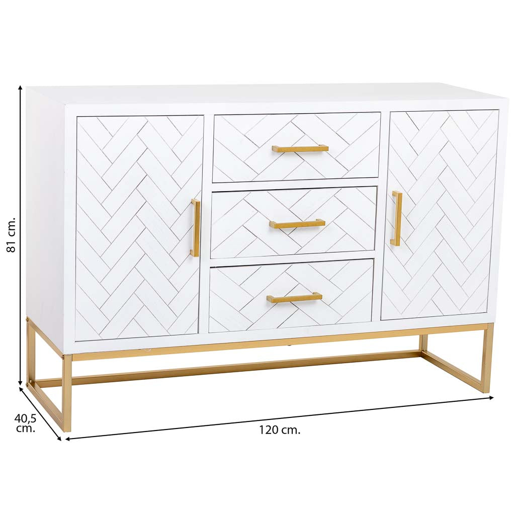 APARADOR MARTA DE MADERA Y METAL BLANCO 3 CAJONES + 2 PUERTAS image 2