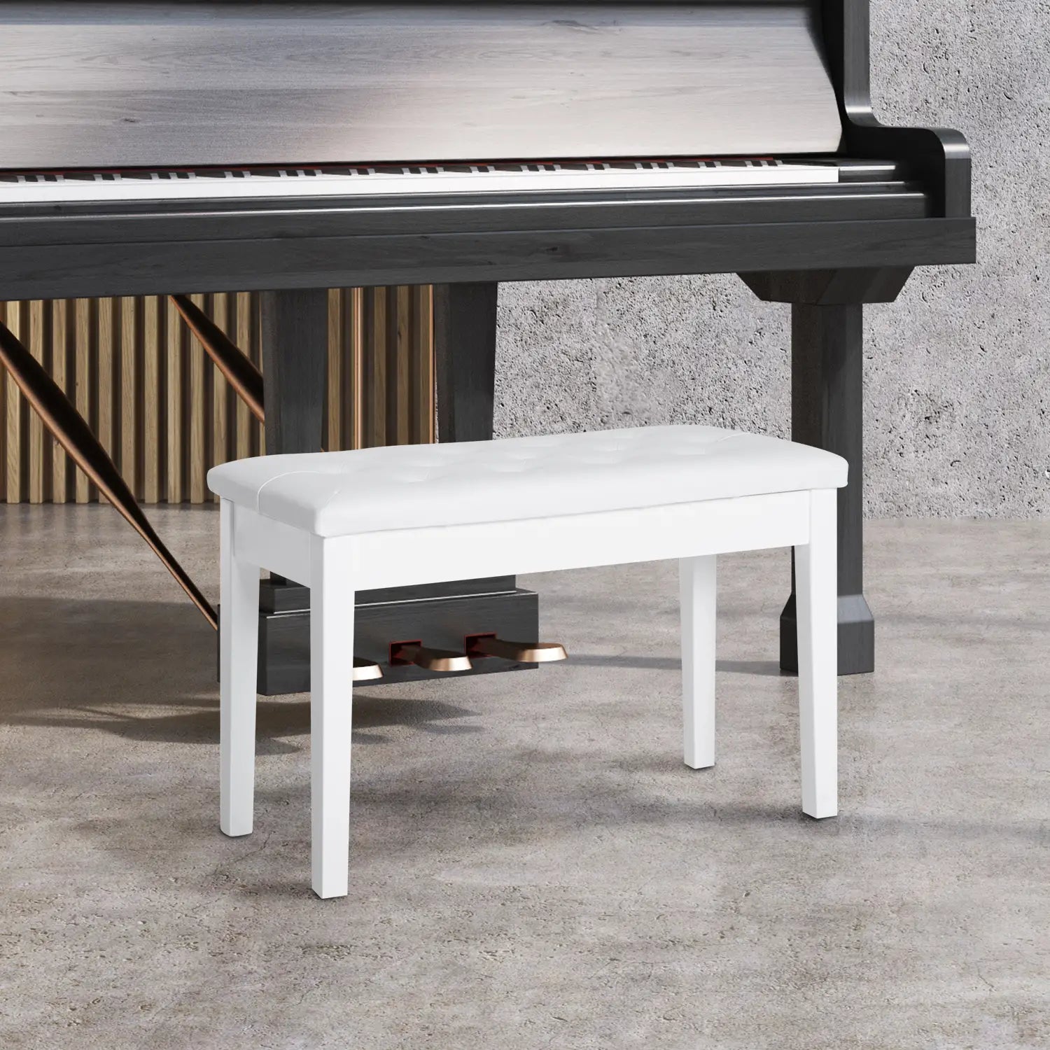 BANQUETA DE PIANO ARMONÍA BLANCA CON ALMACENAMIENTO image 0