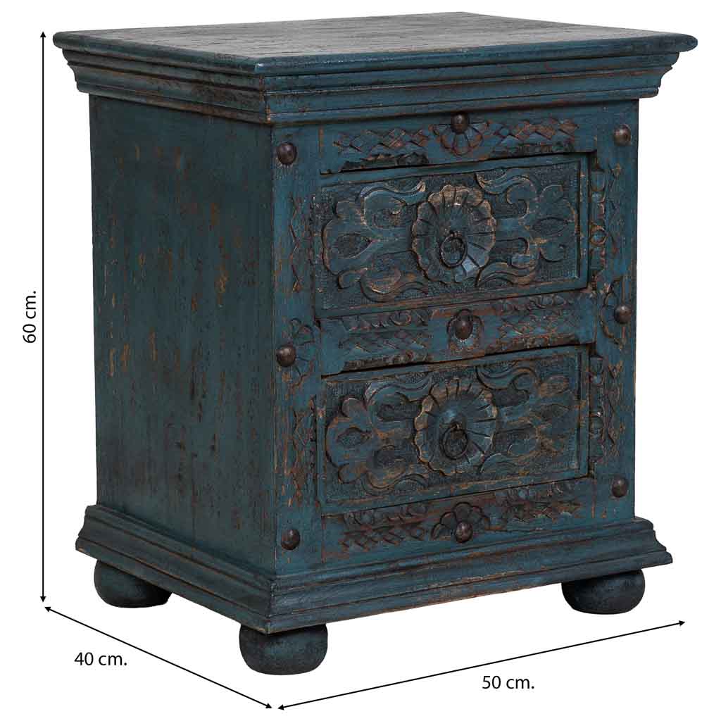 MESITA DE NOCHE DALIAN ARTESANAL AZUL PATINADO DE MADERA image 2