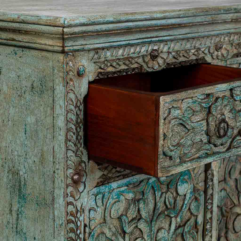 APARADOR DALIAN AQUA GREEN CARVED ARTESANAL image 5