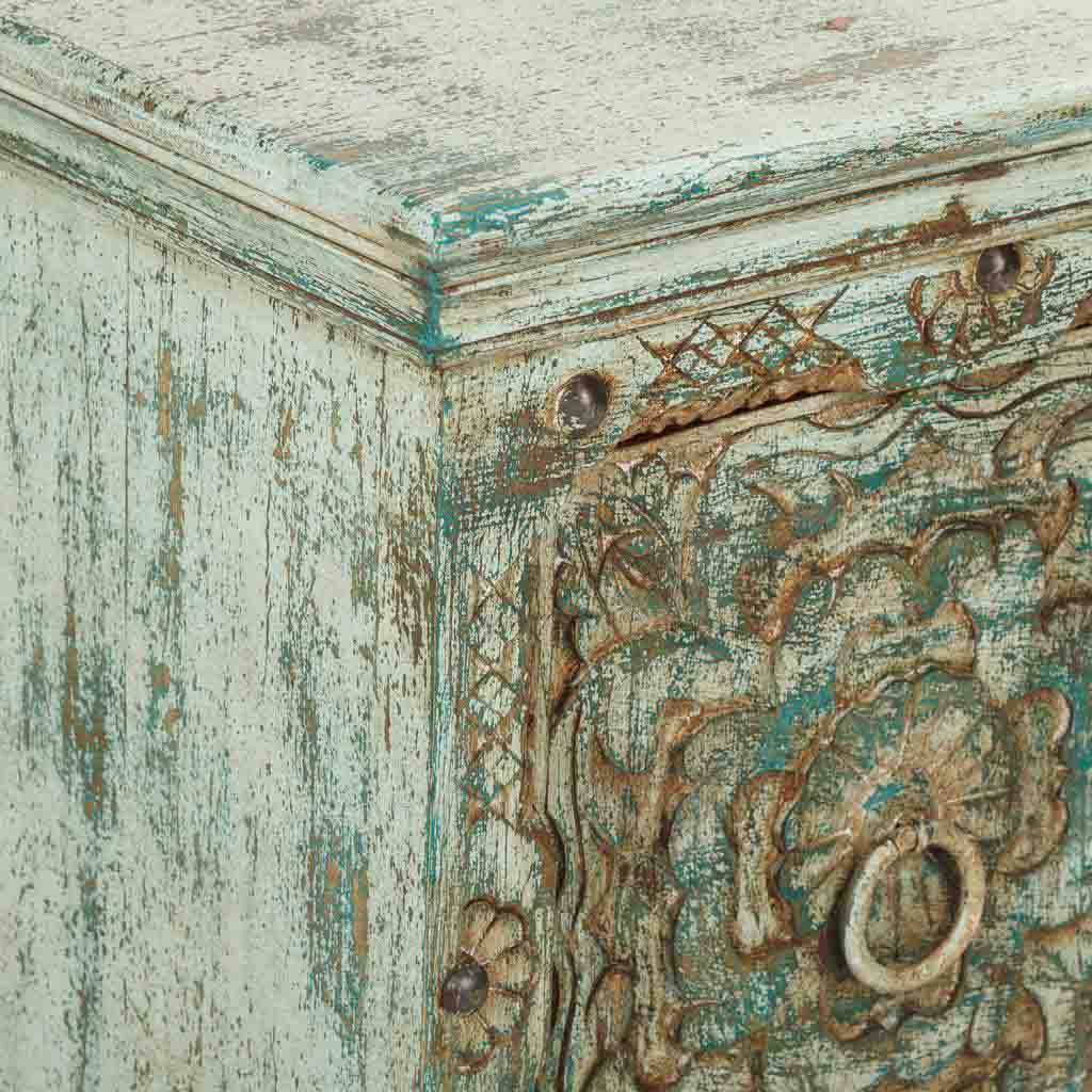 MESITA DE NOCHE DALIAN ARTESANAL DE MADERA TALLADA VERDE AGUAMARINA image 5