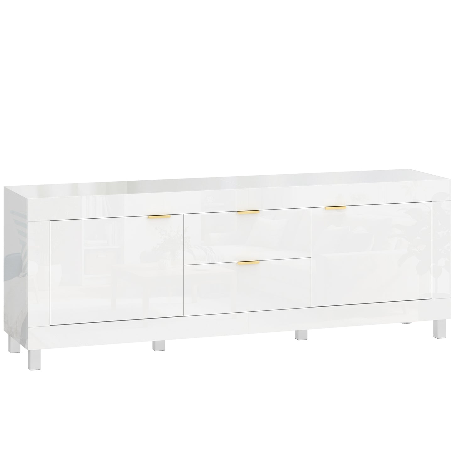 📺 MUEBLE TV “GLOSSY 180” – BLANCO ALTO BRILLO · 2 ARMARIOS + 2 CAJONES · PARA TV HASTA 75"