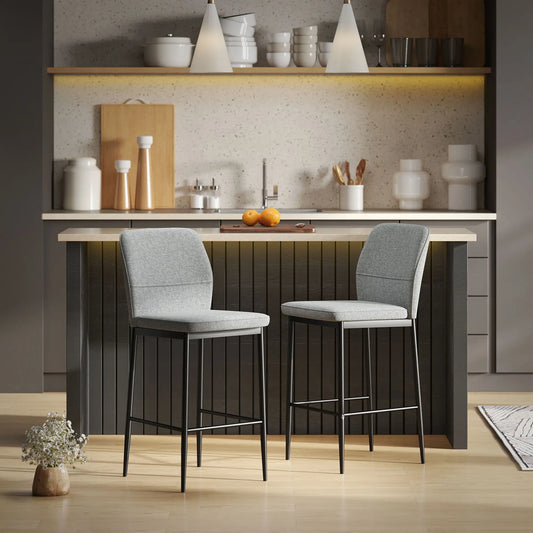 🪑 Set de 2 Taburetes Altos Tapizados en Terciopelo Gris con Patas de Acero – Diseño Moderno para Cocina, Barra o Comedor