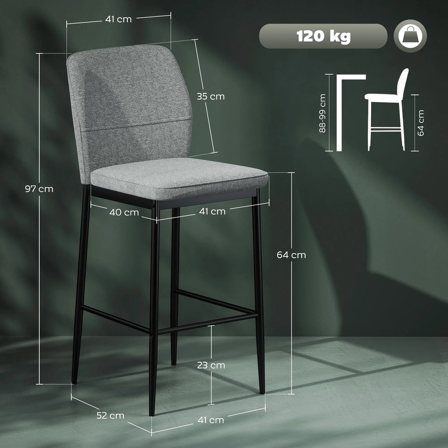 🪑 Set de 2 Taburetes Altos Tapizados en Terciopelo Gris con Patas de Acero – Diseño Moderno para Cocina, Barra o Comedor