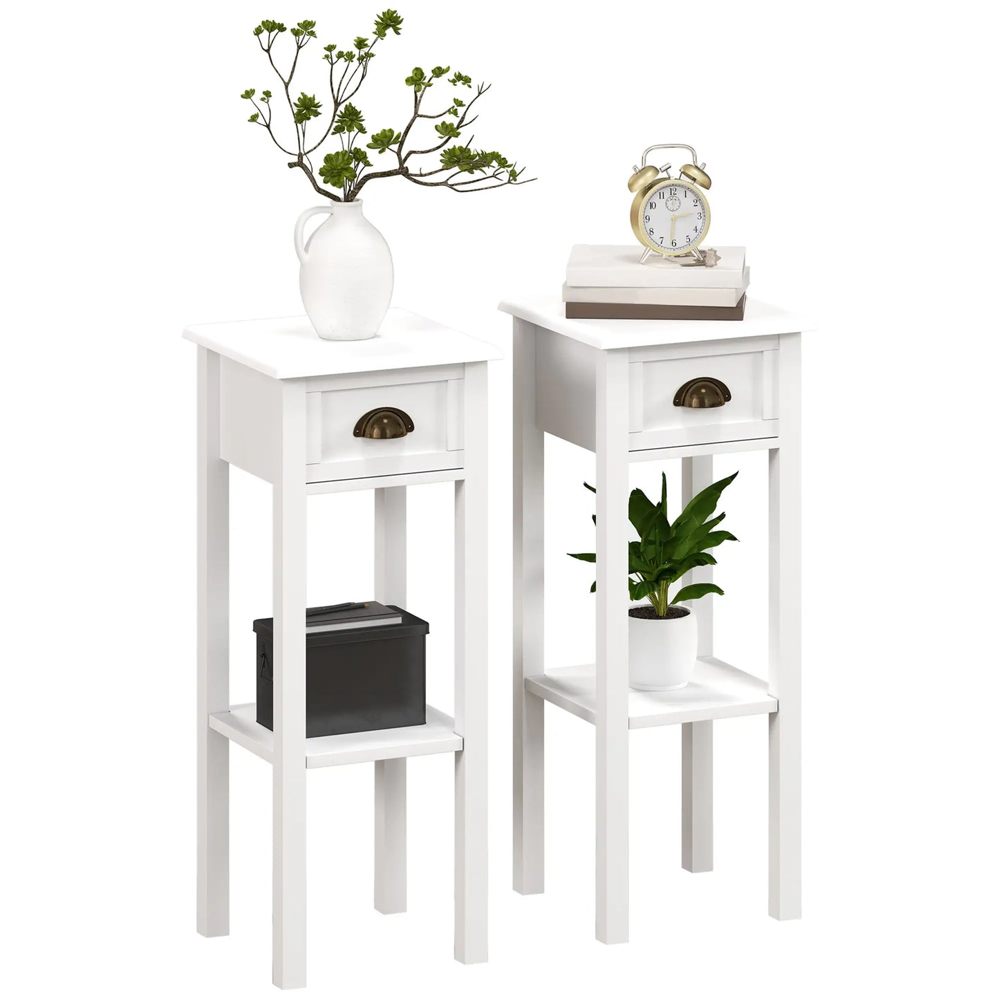 🤍 Pack 2 Mesas Auxiliares WHITE HOME – Con Cajón