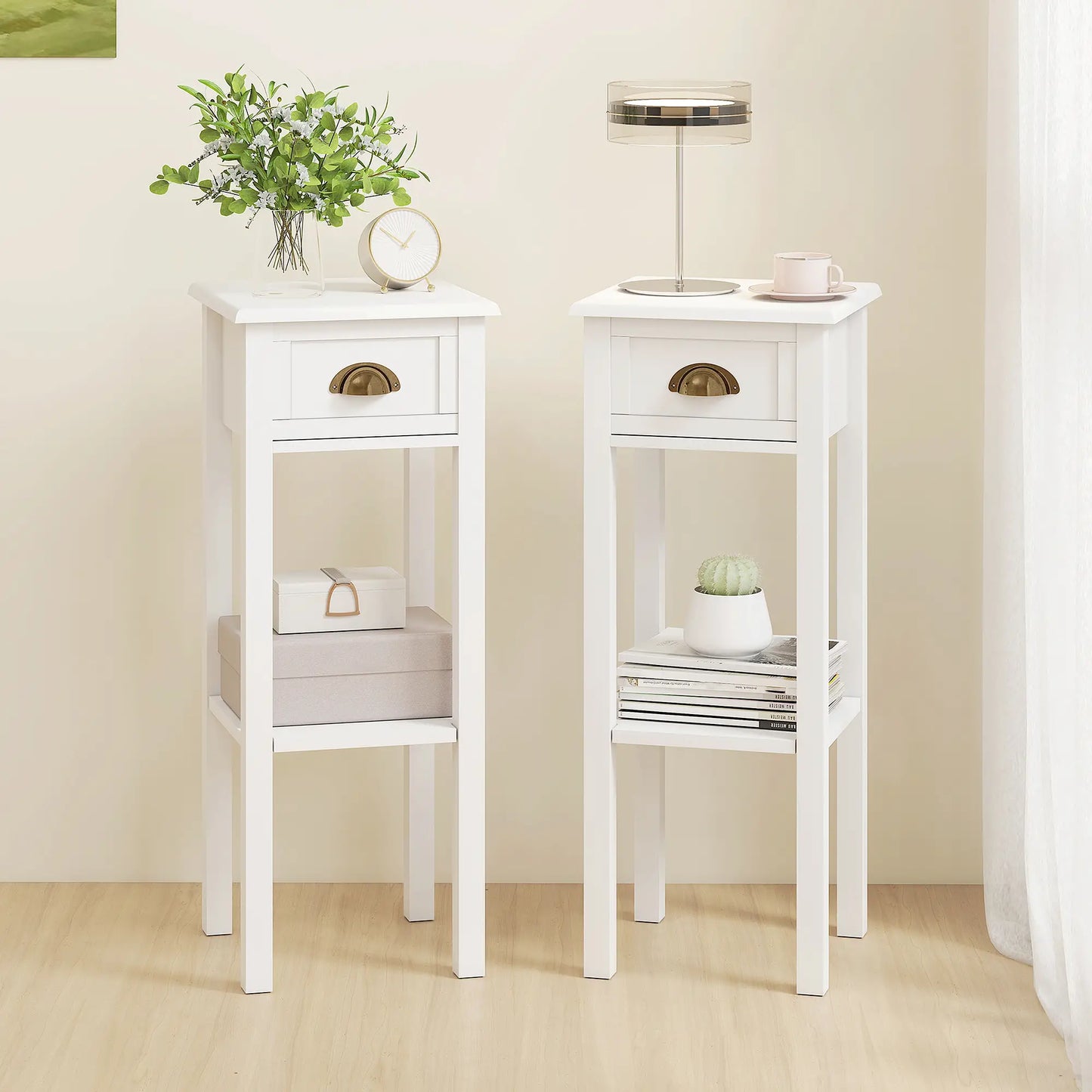 🤍 Pack 2 Mesas Auxiliares WHITE HOME – Con Cajón