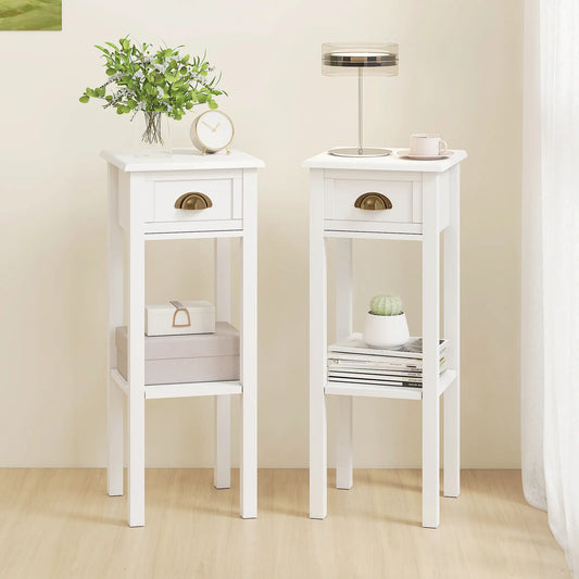 🤍 Pack 2 Mesas Auxiliares WHITE HOME – Con Cajón