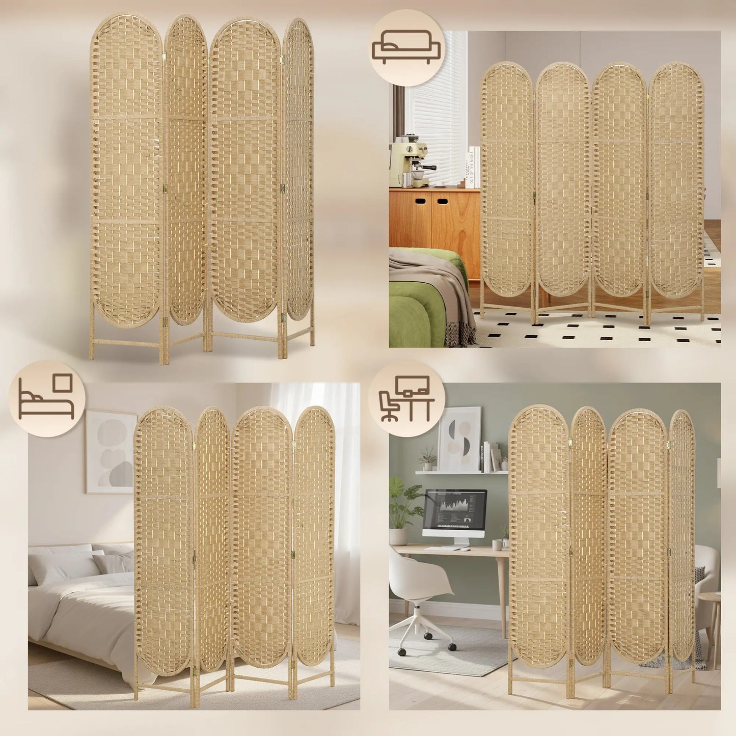 🚪 BIOMBO SEPARADOR DE AMBIENTES 4 PANELES 160x170 CM – DISEÑO BOHEMIO, ELEGANCIA Y PRIVACIDAD