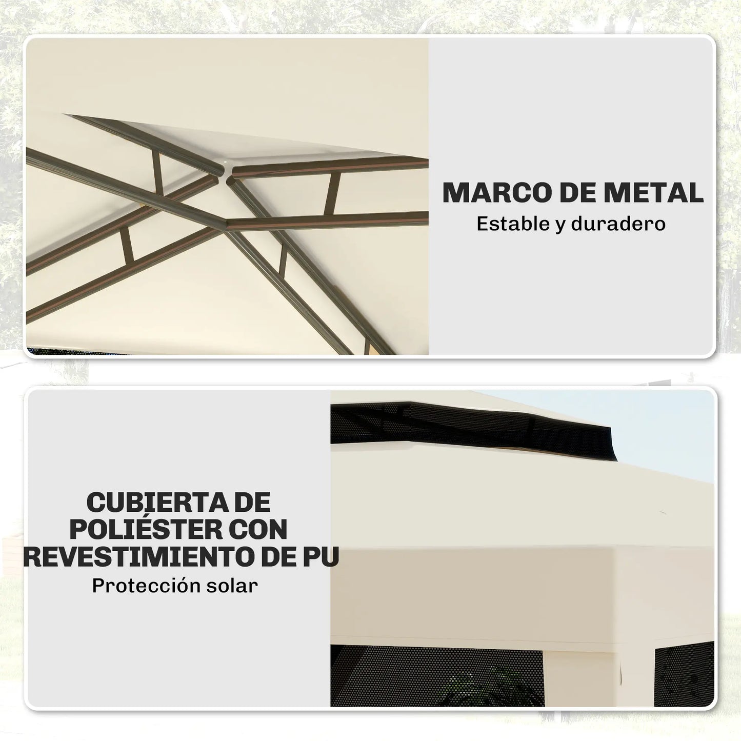 ⛺ CARPA DE JARDÍN “BREEZARA” 3x3m – DOBLE TECHO Y MOSQUITERAS COMPLETAS