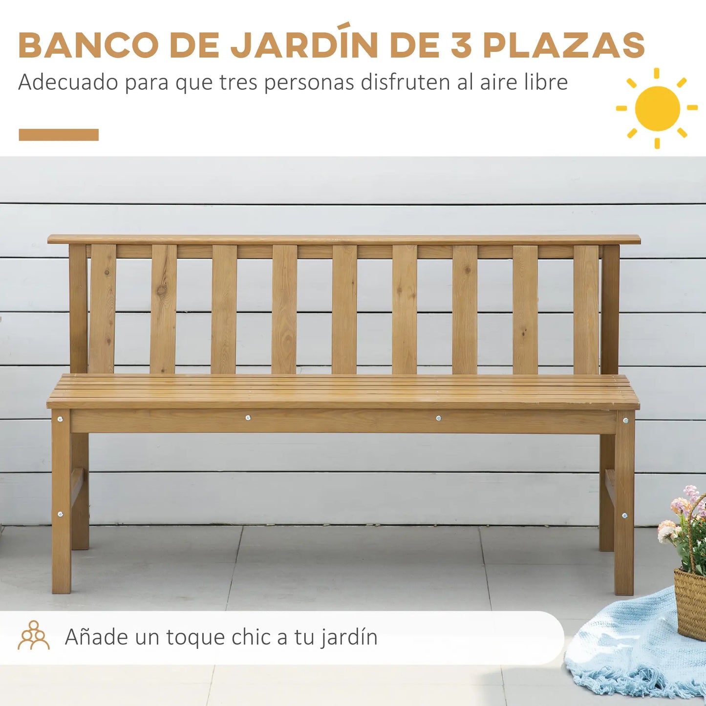 🌿 Banco de Jardín RUSTIC PLUS 3 Plazas