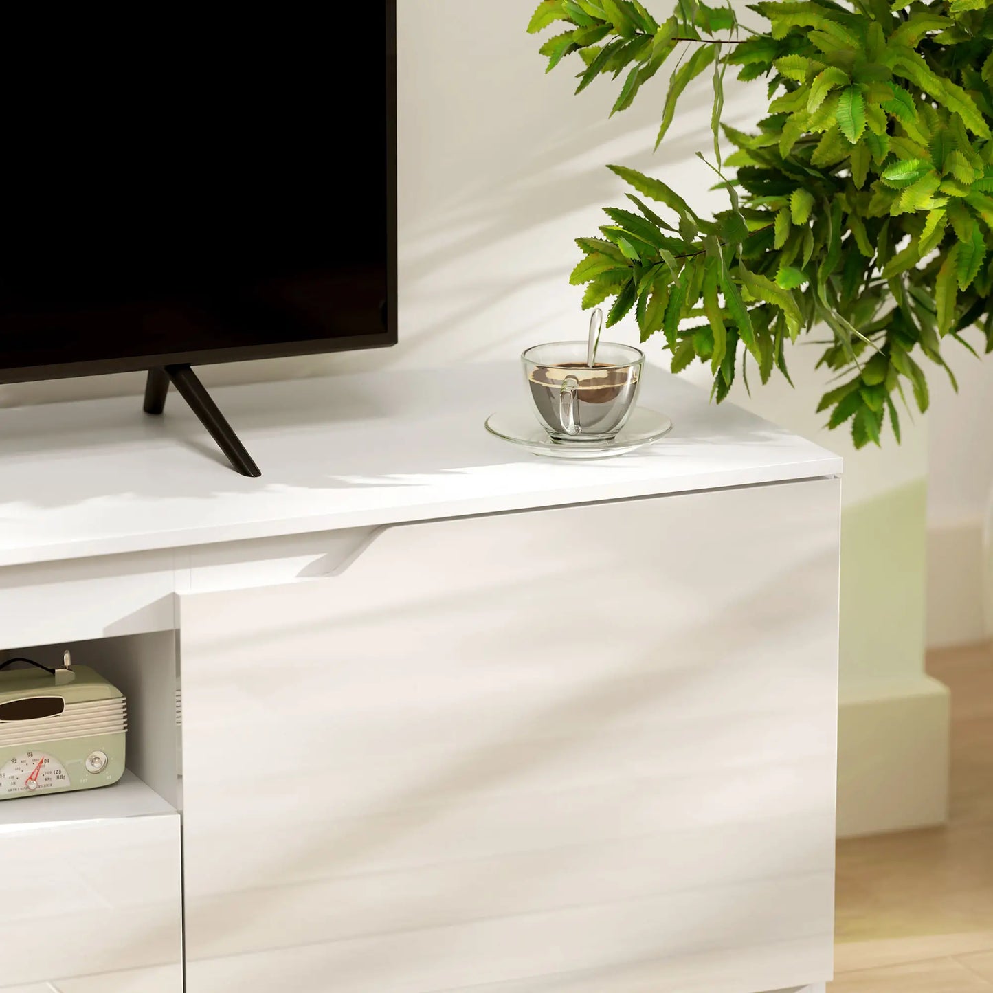 📺 MUEBLE TV “GLOSS 160” – ALTO BRILLO · 2 PUERTAS + CAJÓN + HUECO ABIERTO · HASTA 65"