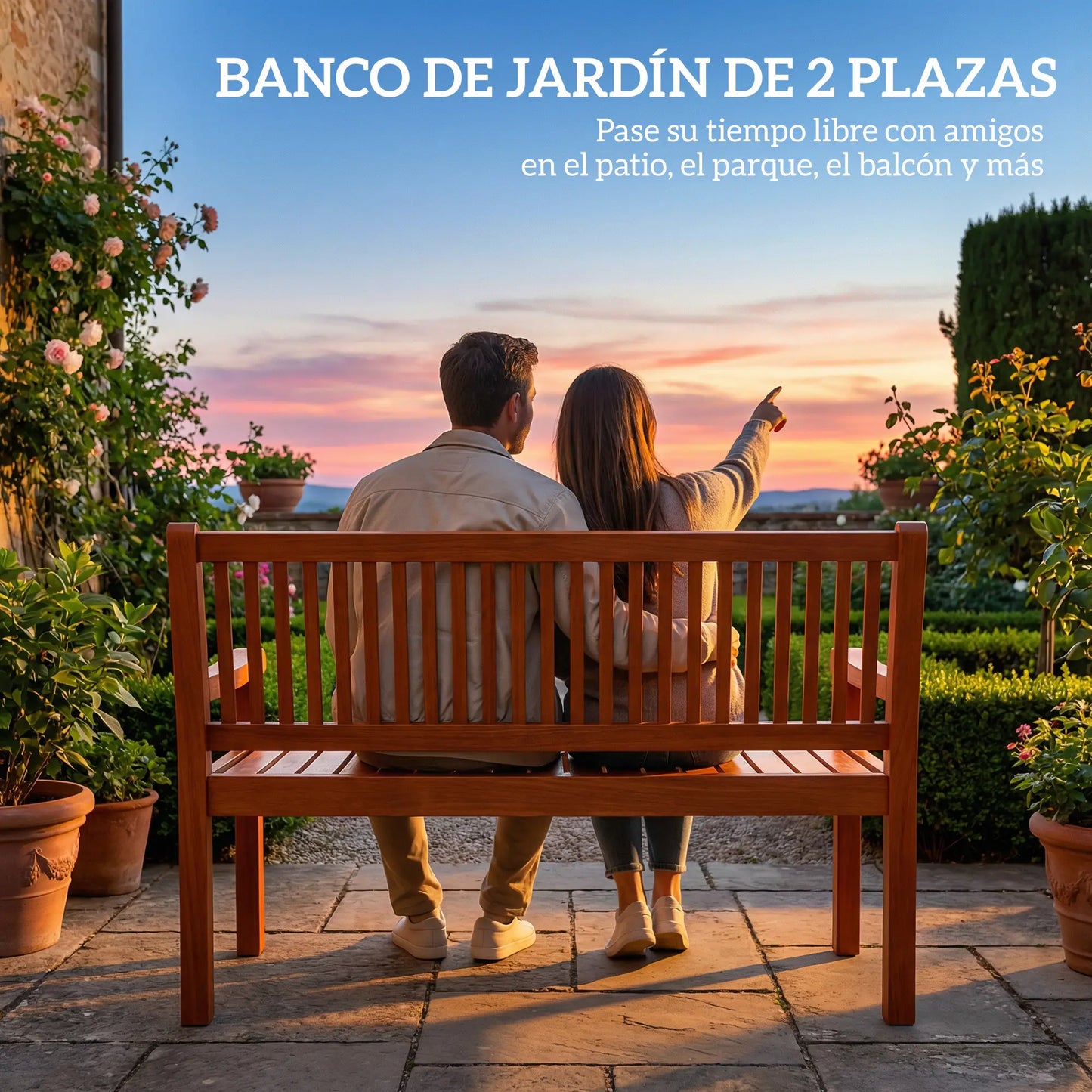 🌿 Banco de Jardín Modelo Natura Cover 2 Plazas Madera con Funda Impermeable