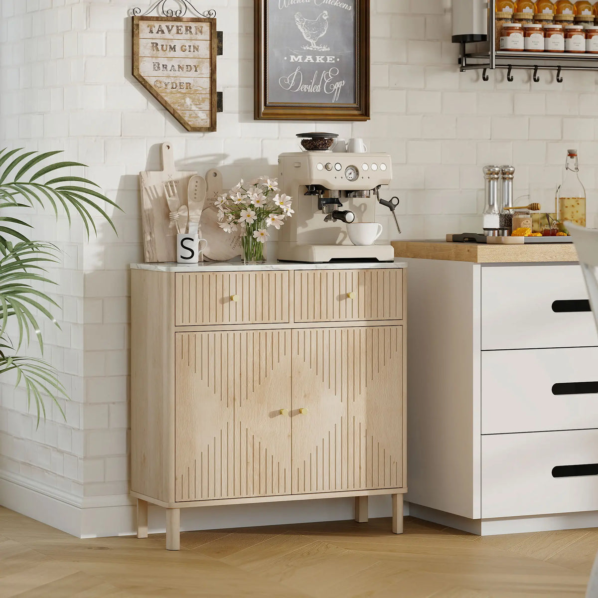 🪵 APARADOR MARBEL OAK – 2 PUERTAS Y 2 CAJONES EN ROBLE CON ENCIMERA EFECTO MÁRMOL