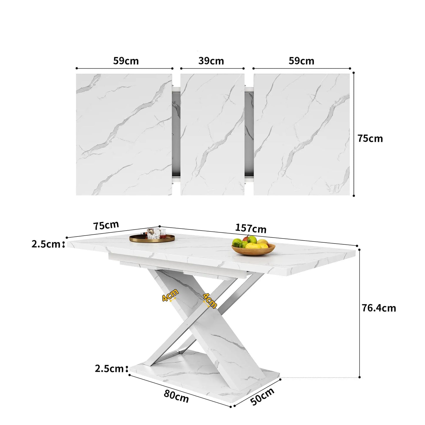 🍽️ Mesa de Comedor Extensible 118-157 cm con Patas Cruzadas – MDF Efecto Mármol – Blanco | JAM MUEBLES
