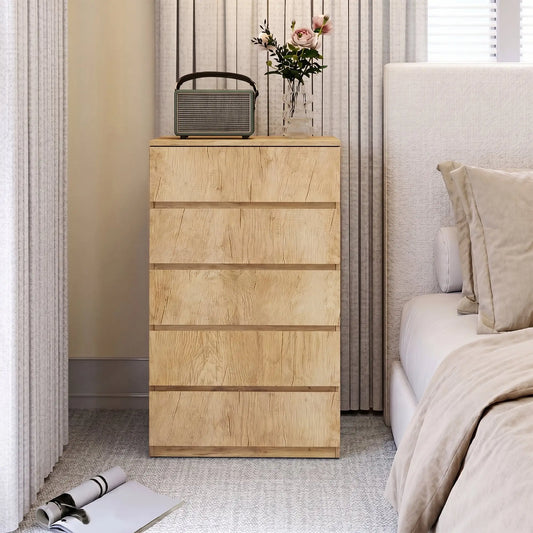 🌿 CÓMODA NATURA FIVE 5C – 5 CAJONES EN MADERA NATURAL SIN TIRADORES