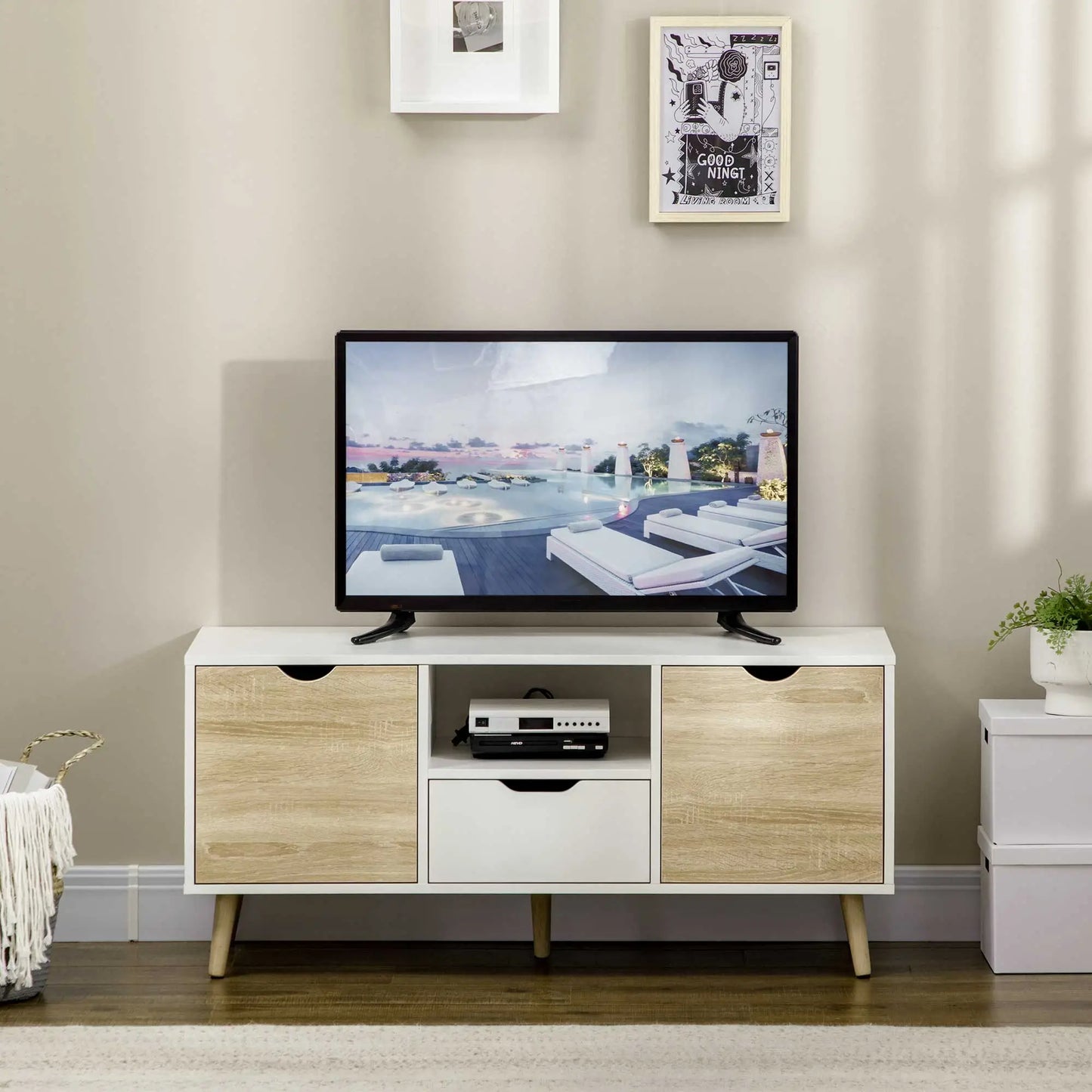 📺 MUEBLE TV “NORDIC BOX 110” – 2 PUERTAS + CAJÓN + HUECO ABIERTO · HASTA 50" · 2 COLORES
