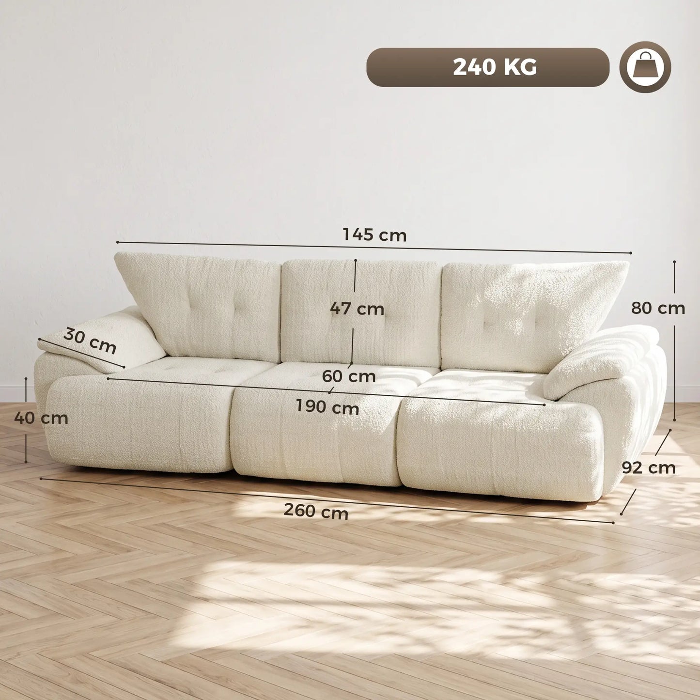 🛋️ Sofá Modular de 3 Plazas en Chenilla – Blanco Crema | JAM MUEBLES