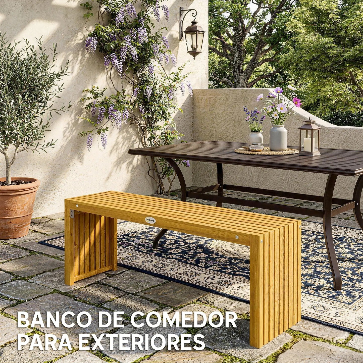 🌿 Banco de Jardín Modelo Acacia Pure 2 Plazas Madera Natural Sin Respaldo