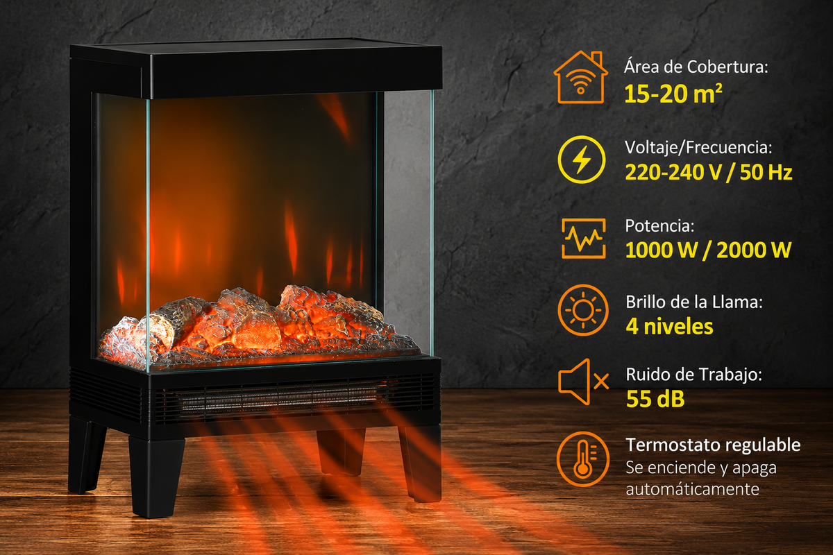 🔥 CHIMENEA ELÉCTRICA VISTA FLAME 180 – PORTÁTIL NEGRA CON LLAMA LED 180° Y CALEFACCIÓN 2000 W