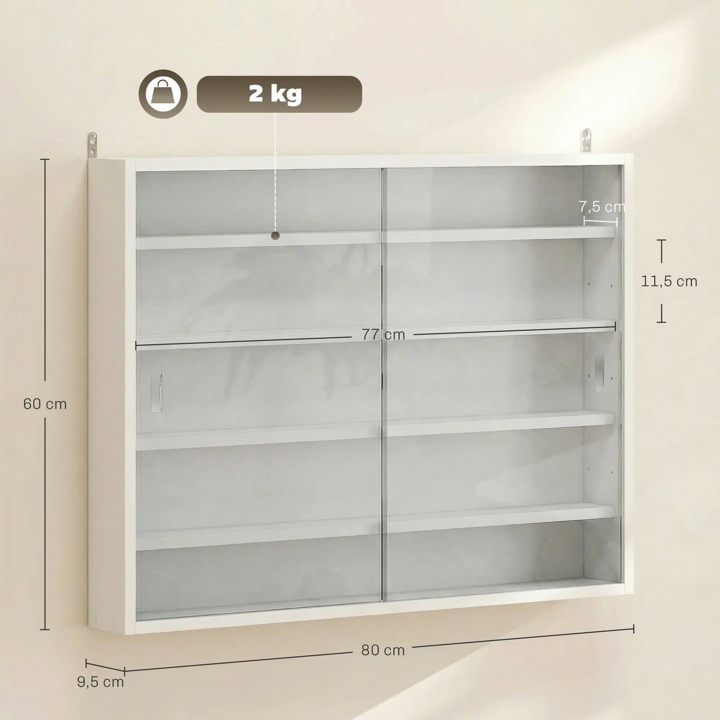 🪟 Vitrina de Pared DISPLAY WHITE – 80 cm con Puertas Correderas