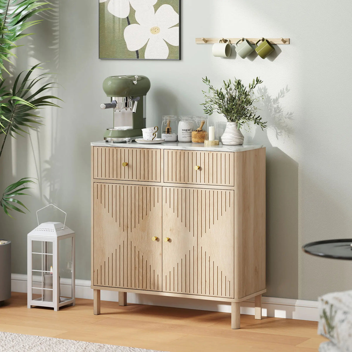 🪵 APARADOR MARBEL OAK – 2 PUERTAS Y 2 CAJONES EN ROBLE CON ENCIMERA EFECTO MÁRMOL