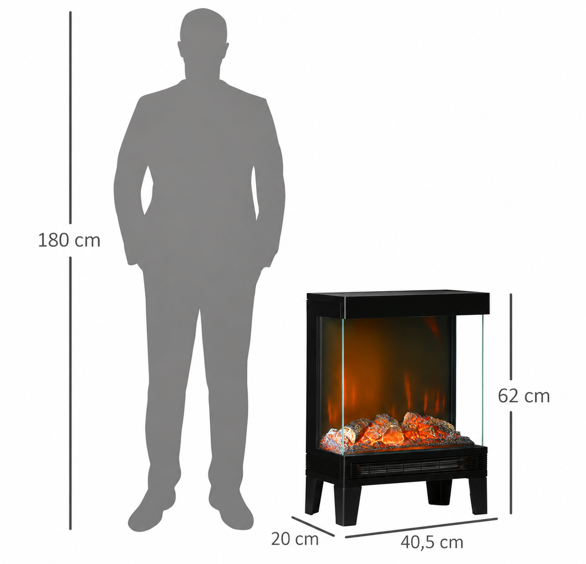 🔥 CHIMENEA ELÉCTRICA VISTA FLAME 180 – PORTÁTIL NEGRA CON LLAMA LED 180° Y CALEFACCIÓN 2000 W