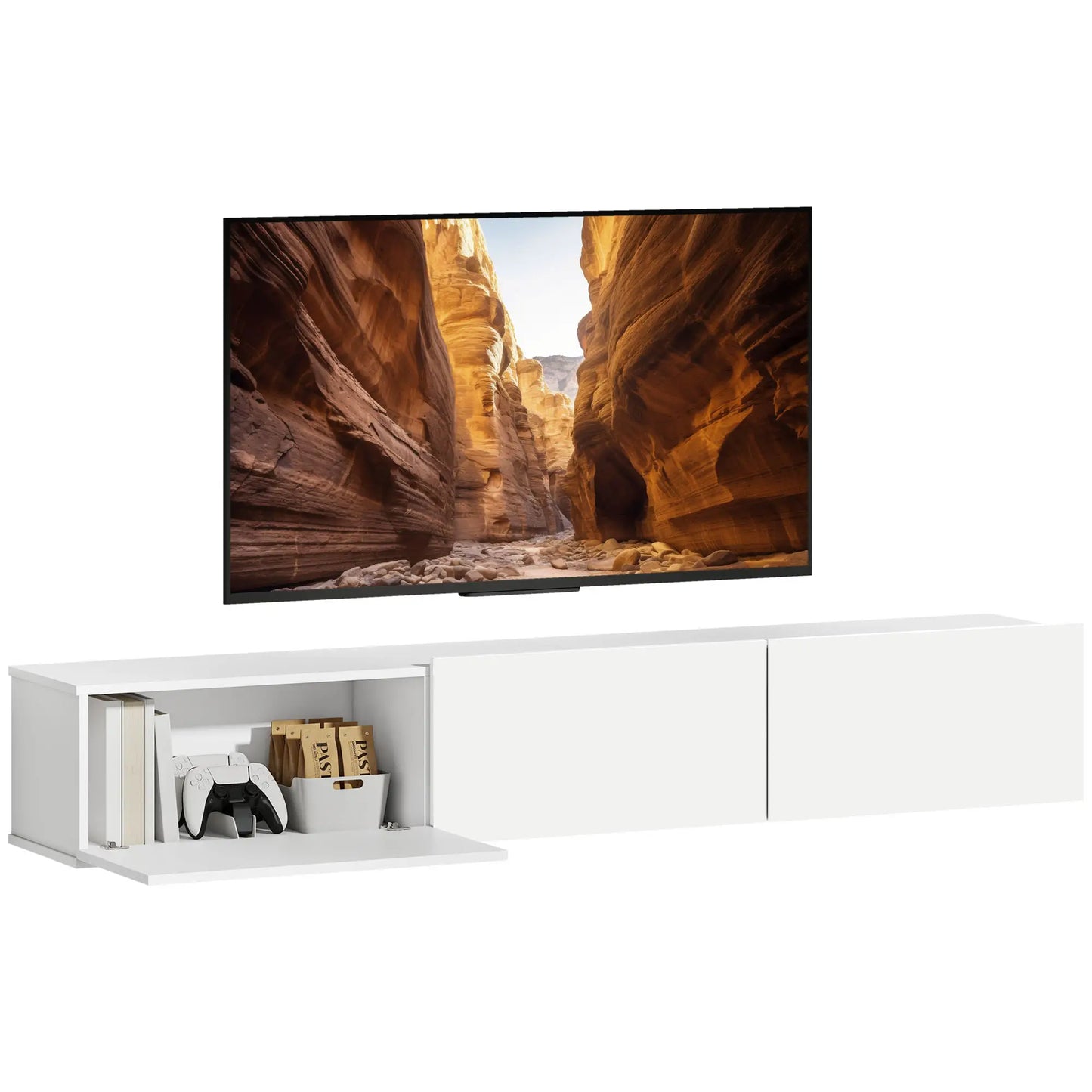 📺 MUEBLE TV FLOTANTE “AIR 180” – 3 PUERTAS ABATIBLES · BLANCO · PARA TV HASTA 82"