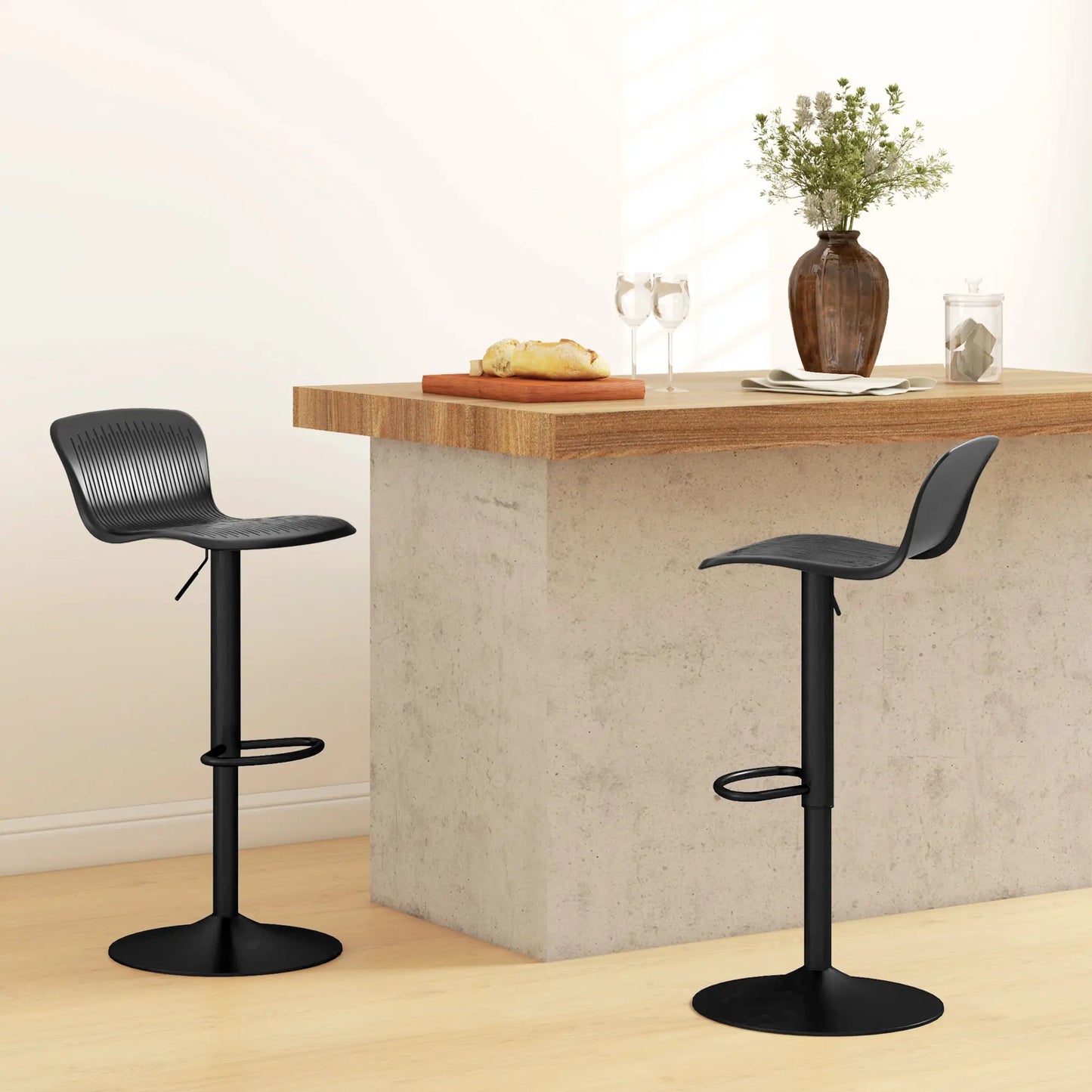 🪑 Conjunto de 2 Taburetes Altos de Cocina Giratorios y Regulables – Con Respaldo y Reposapiés en Blanco o Negro