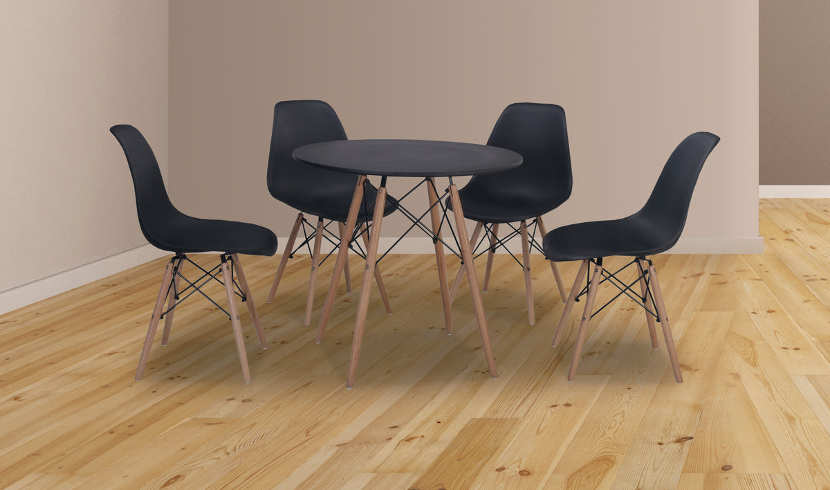 🍽️ MESA DE COMEDOR DINAMARCA REDONDA – BLANCA O NEGRA CON PATAS DE MADERA MACIZA Y ESTRUCTURA METÁLICA