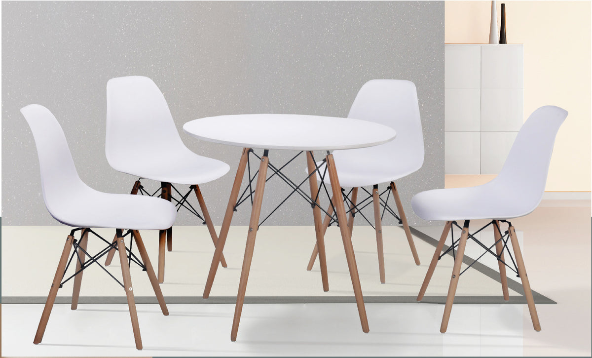 🍽️ MESA DE COMEDOR DINAMARCA REDONDA – BLANCA O NEGRA CON PATAS DE MADERA MACIZA Y ESTRUCTURA METÁLICA