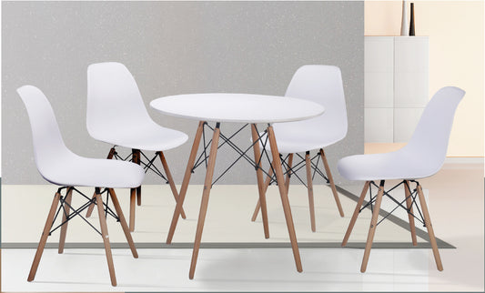 🍽️ MESA DE COMEDOR DINAMARCA REDONDA – BLANCA O NEGRA CON PATAS DE MADERA MACIZA Y ESTRUCTURA METÁLICA