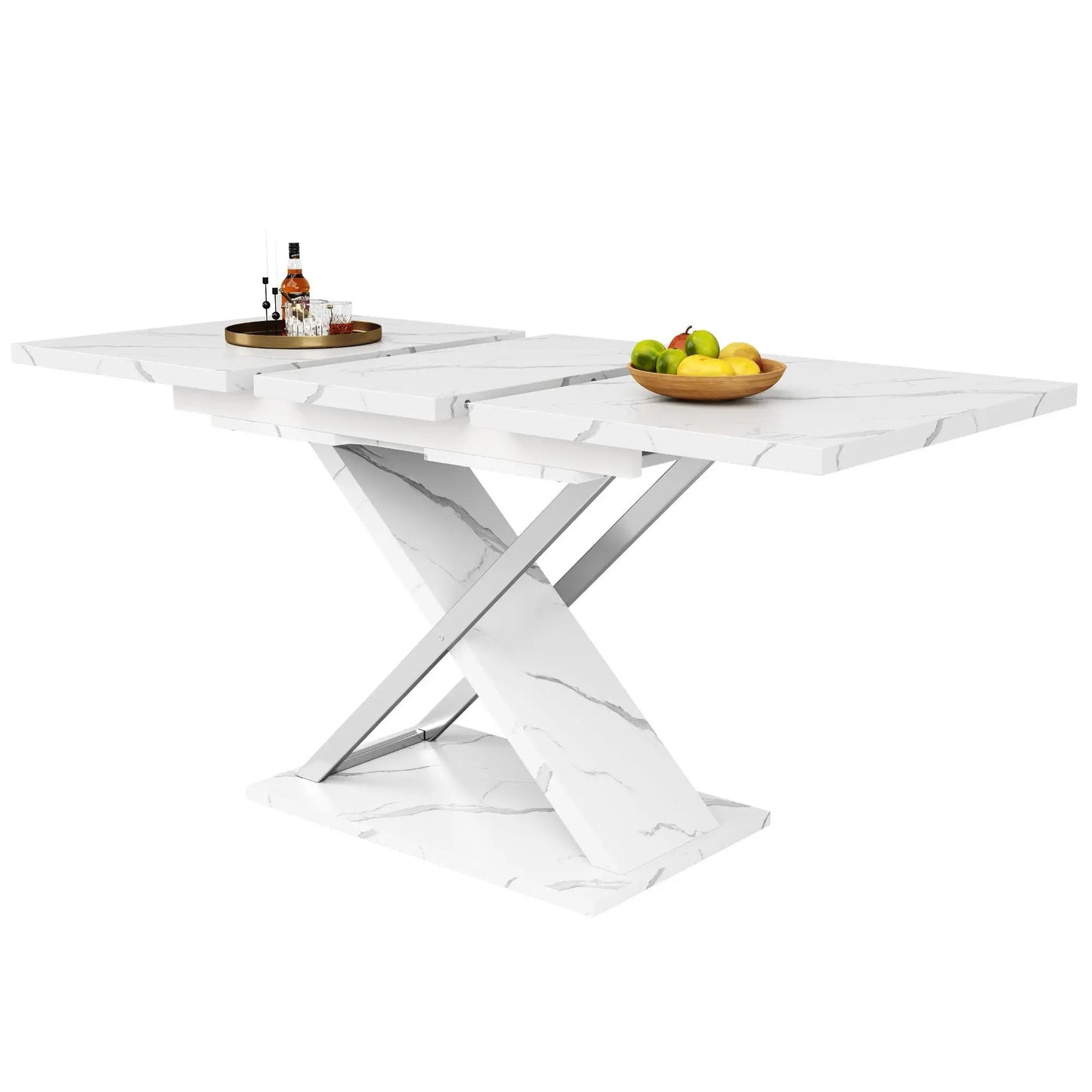 🍽️ Mesa de Comedor Extensible 118-157 cm con Patas Cruzadas – MDF Efecto Mármol – Blanco | JAM MUEBLES