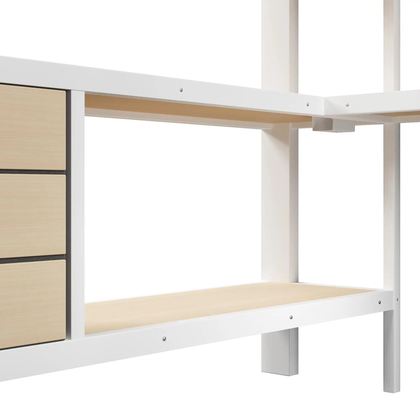🎮 CAMA ALTA GAMER 140 × 200 CM CON ESCRITORIO, LED, ESTANTERÍAS Y 3 CAJONES | BLANCA | JAM MUEBLES