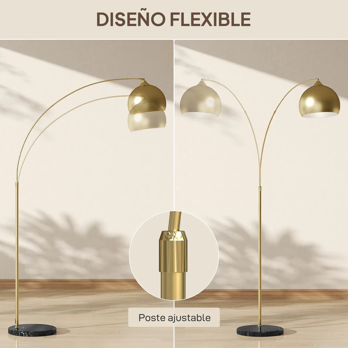 💡 Lámpara de Pie Arco Moderna Ajustable – Diseño Dorado con Base de Mármol y Portalámparas E27
