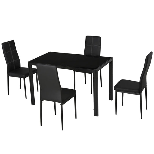 🖤 Conjunto de Comedor CRISTALIA 120 cm – Mesa Cristal + 4 Sillas
