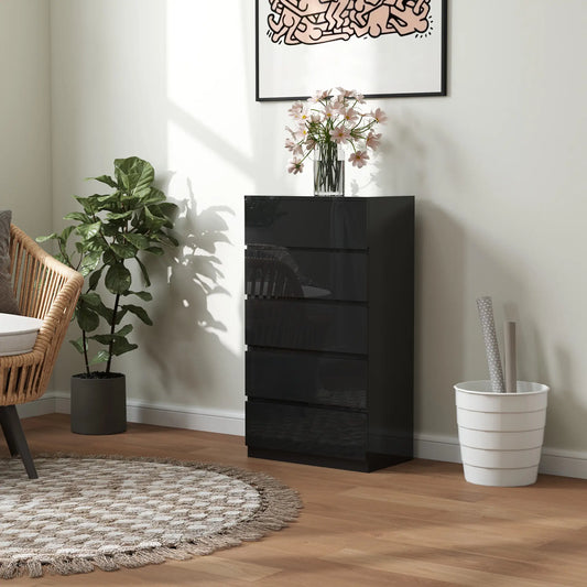 🖤 CÓMODA BLACKLINE 5C – 5 CAJONES NEGRO BRILLO SIN TIRADORES