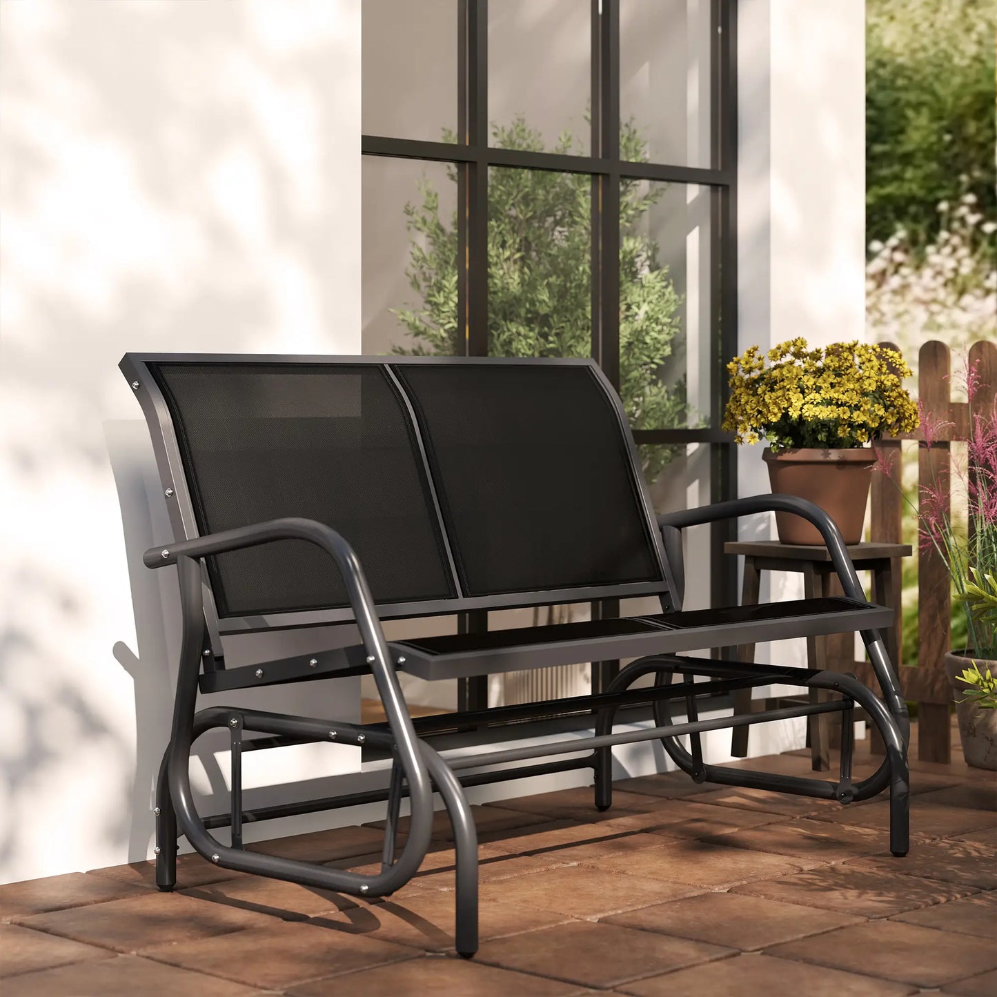 🌿 Mecedora de Jardín Modelo Relax Swing 2 Plazas Balancín Negro Exterior