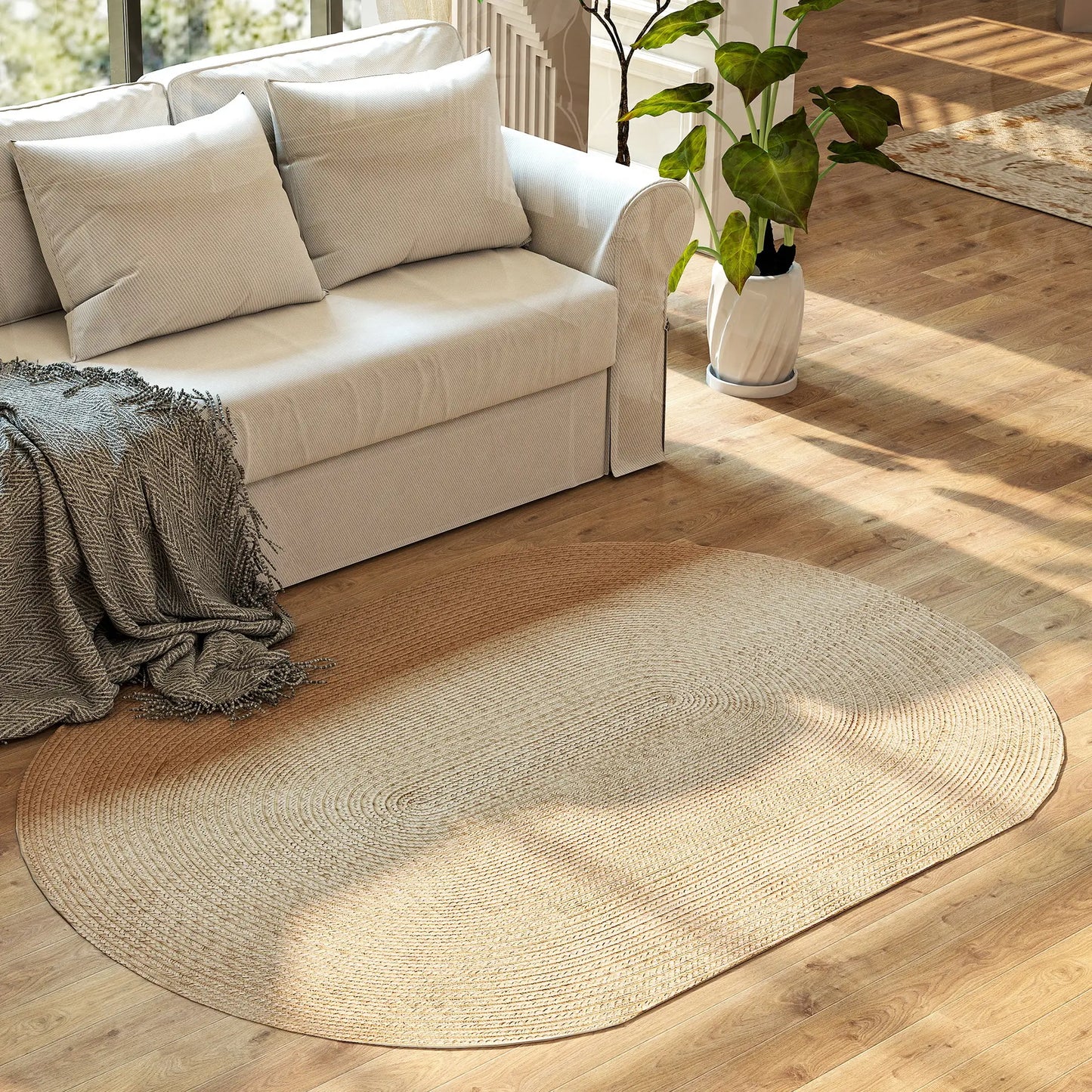 🏡 ALFOMBRA OVALADA LAVABLE 170 × 120 CM – ESTILO RÚSTICO, SUAVIDAD Y FÁCIL MANTENIMIENTO
