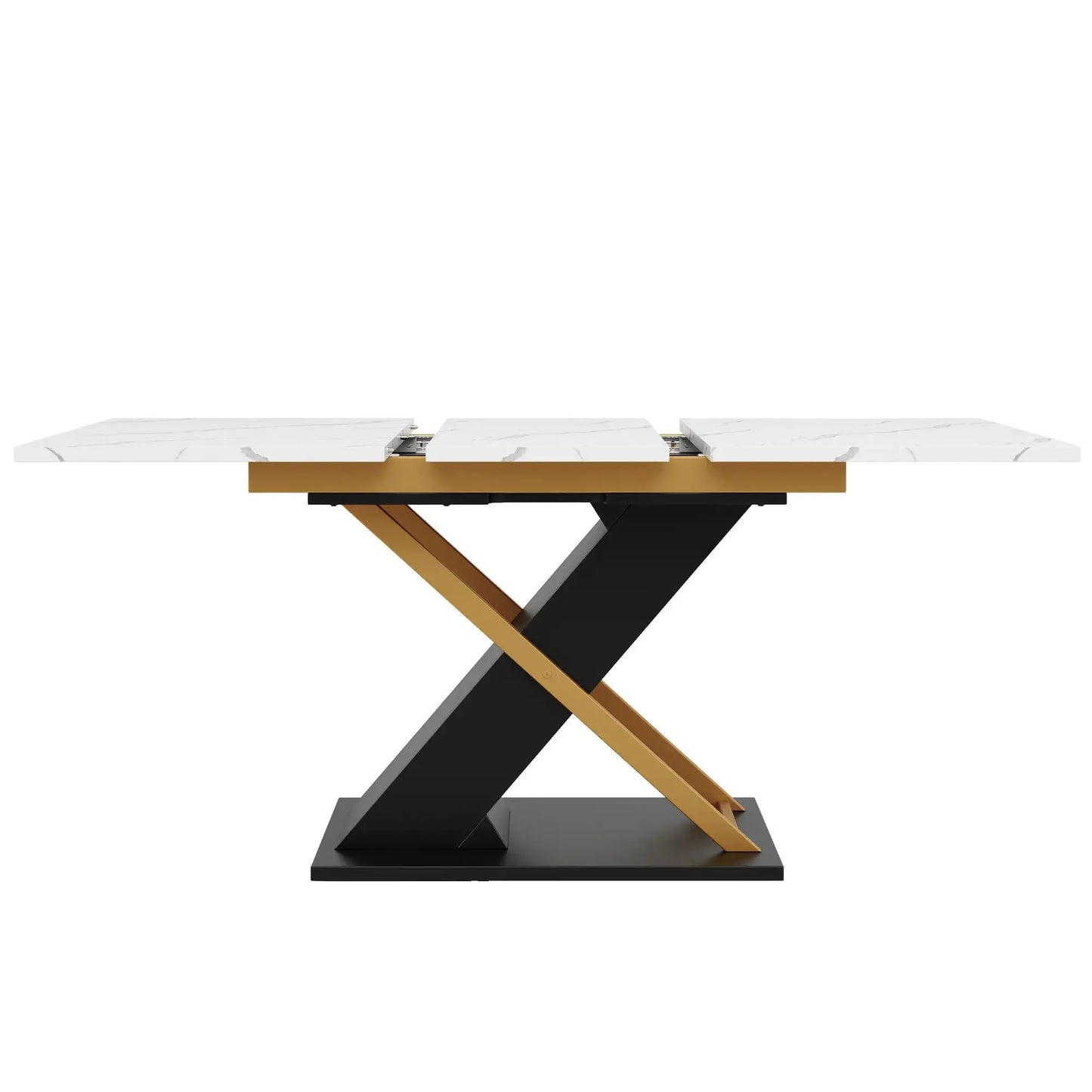 🍽️ Mesa de Comedor Extensible 120-160 cm con Patas Cruzadas – MDF Efecto Mármol – Blanco y Negro | JAM MUEBLES